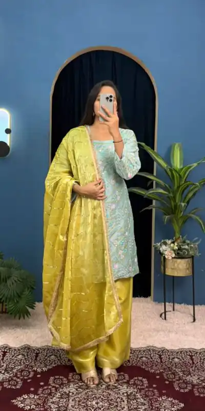 ST 1099 Sky Blue Zimmy Silk Salwar Suit Perfect for Wedding, Party, Karwa Chauth, Haldi, Eid – . Special Price ₹2449. Delivery 4-6 Working Days. Shop no | Jump Suits, Salwar suit, Casual Suits, Creative suits, Designer Suits, Palazzo Suits, Party Wear Suits, Patiala Suits, Straight Suits