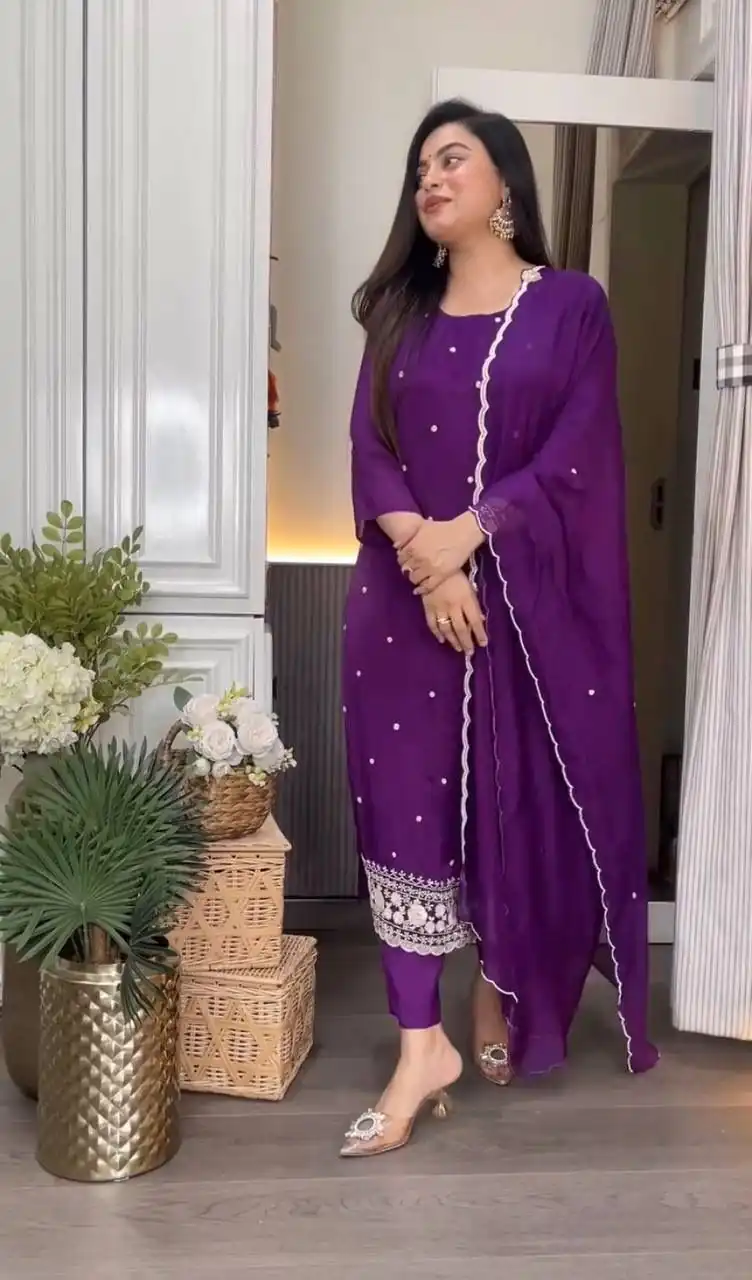 DC 98 Purple Color Chinon Silk Sawlar Suit with Embroidery Work. Exclusive Offer ₹1799. Delivery 4-6 Working Days. Shop now. | Jump Suits, Salwar suit, Casual Suits, Creative suits, Designer Suits, Palazzo Suits, Party Wear Suits, Patiala Suits, Straight Suits