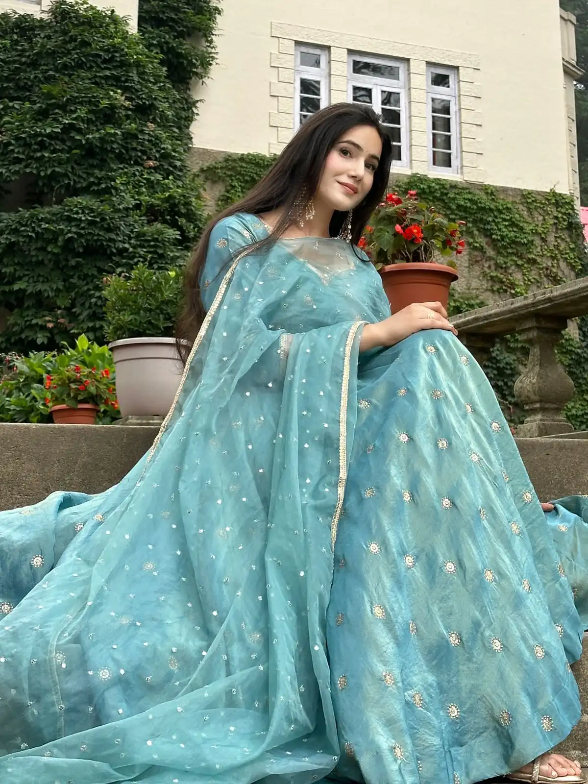 SSR 524 Sky Blue Color Vichitra silk Gown with Bead Work & Lace Work. Now at just ₹1999. Delivery 4-6 Working Days. Shop now. | Gowns, Bollywood Gowns, Creative Gowns, Designer Gowns, Embroidered Gowns, Party Wear Gowns