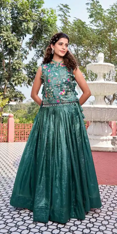 Ram 166 Teal Green Gold Crush Lehenga Choli Perfect for Wedding, Party, Ethnic Day, Karwa Chauth, Sangeet Special Price ₹2549. Delivery 4-6 Working Days. | Lehenga, Bollywood Lehenga, Creative Lehenga, Designer Lehenga, Embroidered Lehenga, Party Wear Lehenga
