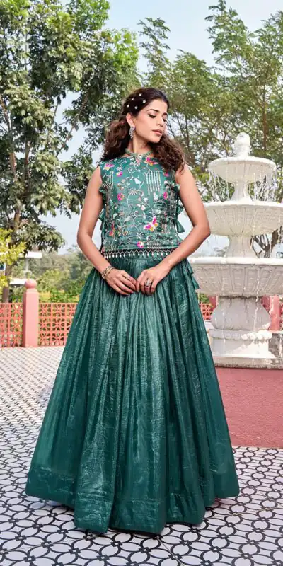 Ram 166 Teal Green Gold Crush Lehenga Choli Perfect for Wedding, Party, Ethnic Day, Karwa Chauth, Sangeet Special Price ₹2549. Delivery 4-6 Working Days. | Lehenga, Bollywood Lehenga, Creative Lehenga, Designer Lehenga, Embroidered Lehenga, Party Wear Lehenga