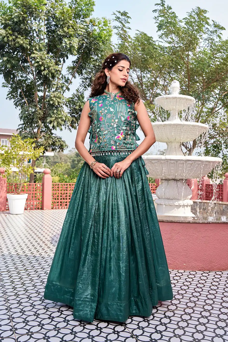 Ram 166 Teal Green Gold Crush Lehenga Choli Perfect for Wedding, Party, Ethnic Day, Karwa Chauth, Sangeet Special Price ₹2549. Delivery 4-6 Working Days. | Lehenga, Bollywood Lehenga, Creative Lehenga, Designer Lehenga, Embroidered Lehenga, Party Wear Lehenga