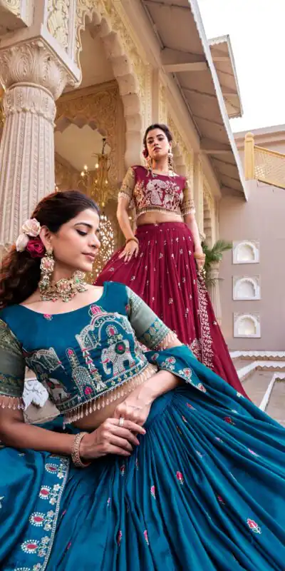 Ram 163 Maroon in Color Vichitra Silk Embroidery Work Lehenga Choli . Now at just ₹3049. Delivery 4-6 Working Days. Shop now. | Lehenga, Bollywood Lehenga, Creative Lehenga, Designer Lehenga, Embroidered Lehenga, Party Wear Lehenga