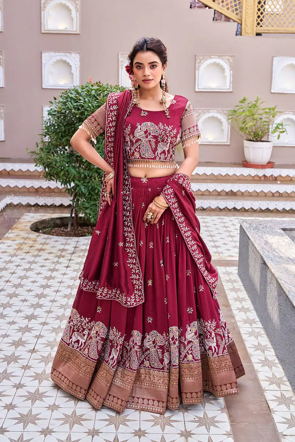 Ram 163 Maroon in Color Vichitra Silk Embroidery Work Lehenga Choli . Now at just ₹3049. Delivery 4-6 Working Days. Shop now. | Lehenga, Bollywood Lehenga, Creative Lehenga, Designer Lehenga, Embroidered Lehenga, Party Wear Lehenga