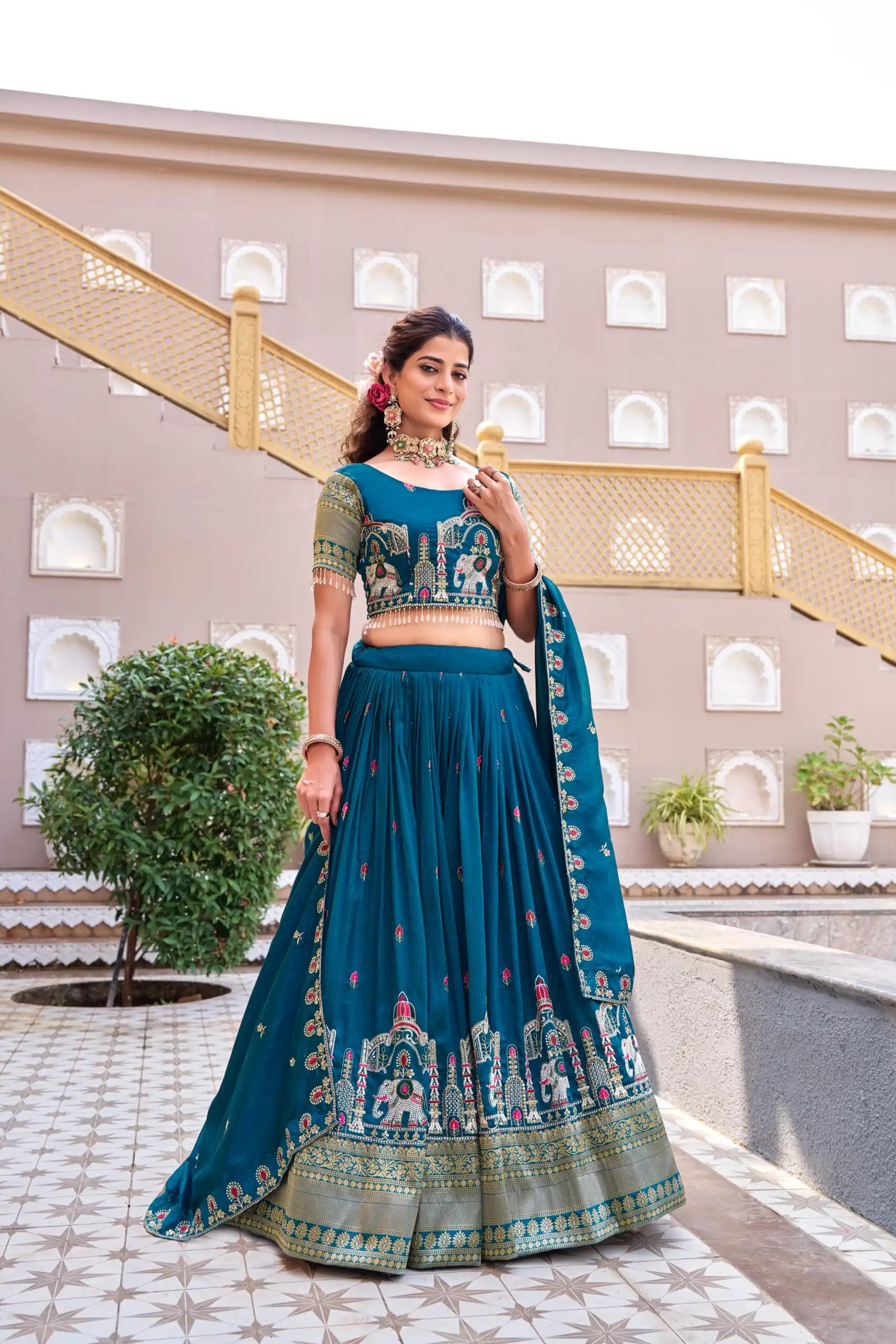 Ram 163 Teal in Color Vichitra Silk Embroidery Work Lehenga Choli . Now at just ₹3049. Delivery 4-6 Working Days. Shop now. | Lehenga, Bollywood Lehenga, Creative Lehenga, Designer Lehenga, Embroidered Lehenga, Party Wear Lehenga