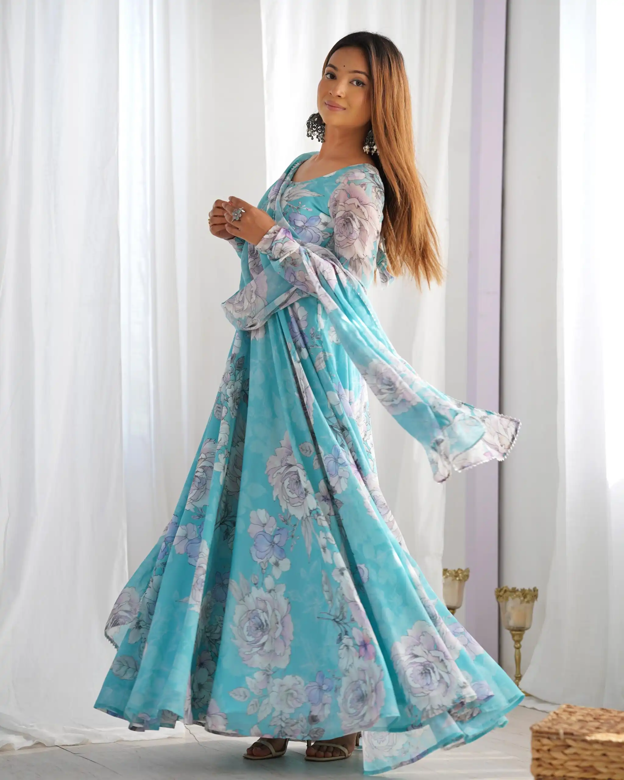 KB 292 Sky Blue Fox Georgette Gown Perfect for Wedding, Party, Ganesh Chaturthi, Haldi, Lohri – . Grab it for ₹1849. Delivery 4-6 Working Days. | Gowns, Bollywood Gowns, Creative Gowns, Designer Gowns, Embroidered Gowns, Party Wear Gowns