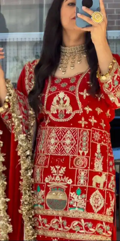 NF 1247 Red in Color Natural Crepe Embroidery Work Salwar Suit . Affordable Price ₹2599. Delivery 4-6 Working Days. Shop now. | Jump Suits, Salwar suit, Casual Suits, Creative suits, Designer Suits, Palazzo Suits, Party Wear Suits, Patiala Suits, Straight Suits