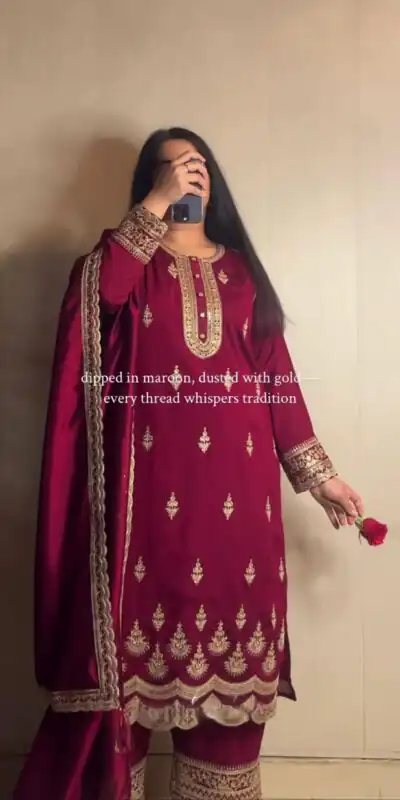 MD 3038 Maroon Color Crep Salwar Suit Brown with Embroidery Work. Exclusive Offer ₹2099. Delivery 4-6 Working Days. Shop now. | Jump Suits, Salwar suit, Casual Suits, Creative suits, Designer Suits, Palazzo Suits, Party Wear Suits, Patiala Suits, Straight Suits
