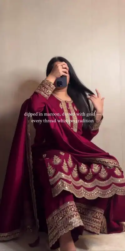 MD 3038 Maroon Color Crep Salwar Suit Brown with Embroidery Work. Exclusive Offer ₹2099. Delivery 4-6 Working Days. Shop now. | Jump Suits, Salwar suit, Casual Suits, Creative suits, Designer Suits, Palazzo Suits, Party Wear Suits, Patiala Suits, Straight Suits