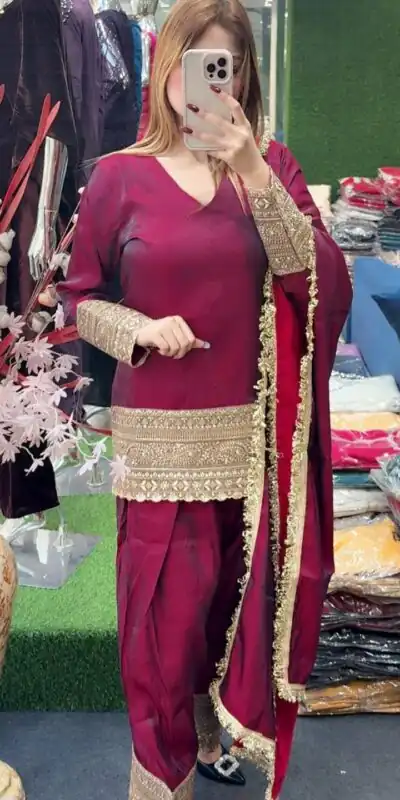 ZSR 3164 Red Fendy Silk Salwar Suitwith Embroidery Work & Lace Work. Now at just ₹2099. Delivery 4-6 Working Days. Shop now. | Jump Suits, Salwar suit, Casual Suits, Creative suits, Designer Suits, Palazzo Suits, Party Wear Suits, Patiala Suits, Straight Suits