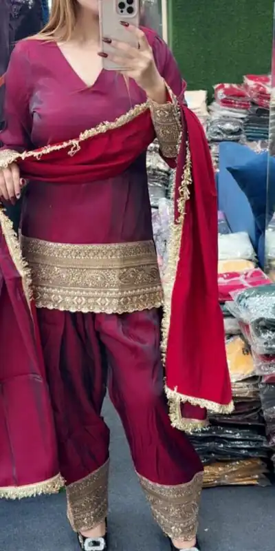 ZSR 3164 Red Fendy Silk Salwar Suitwith Embroidery Work & Lace Work. Now at just ₹2099. Delivery 4-6 Working Days. Shop now. | Jump Suits, Salwar suit, Casual Suits, Creative suits, Designer Suits, Palazzo Suits, Party Wear Suits, Patiala Suits, Straight Suits