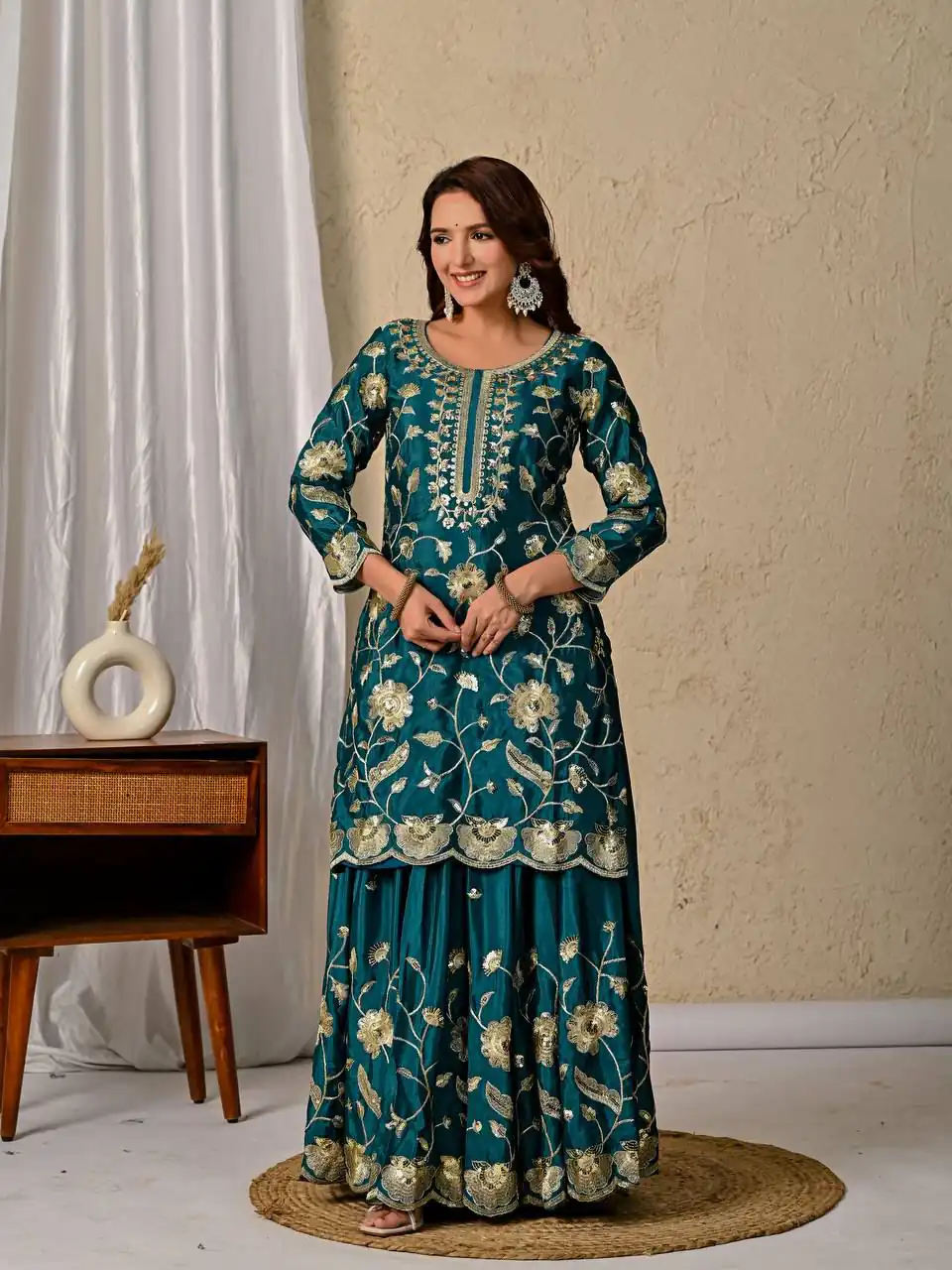MD 3057 Teal Chinon Silk Salwar Suit with Embroidery Work & Lace Work. Affordable Price ₹2149. Delivery 4-6 Working Days. Shop now. | Salwar suit, Casual Suits, Creative suits, Designer Suits, Palazzo Suits, Party Wear Suits, Patiala Suits, Straight Suits