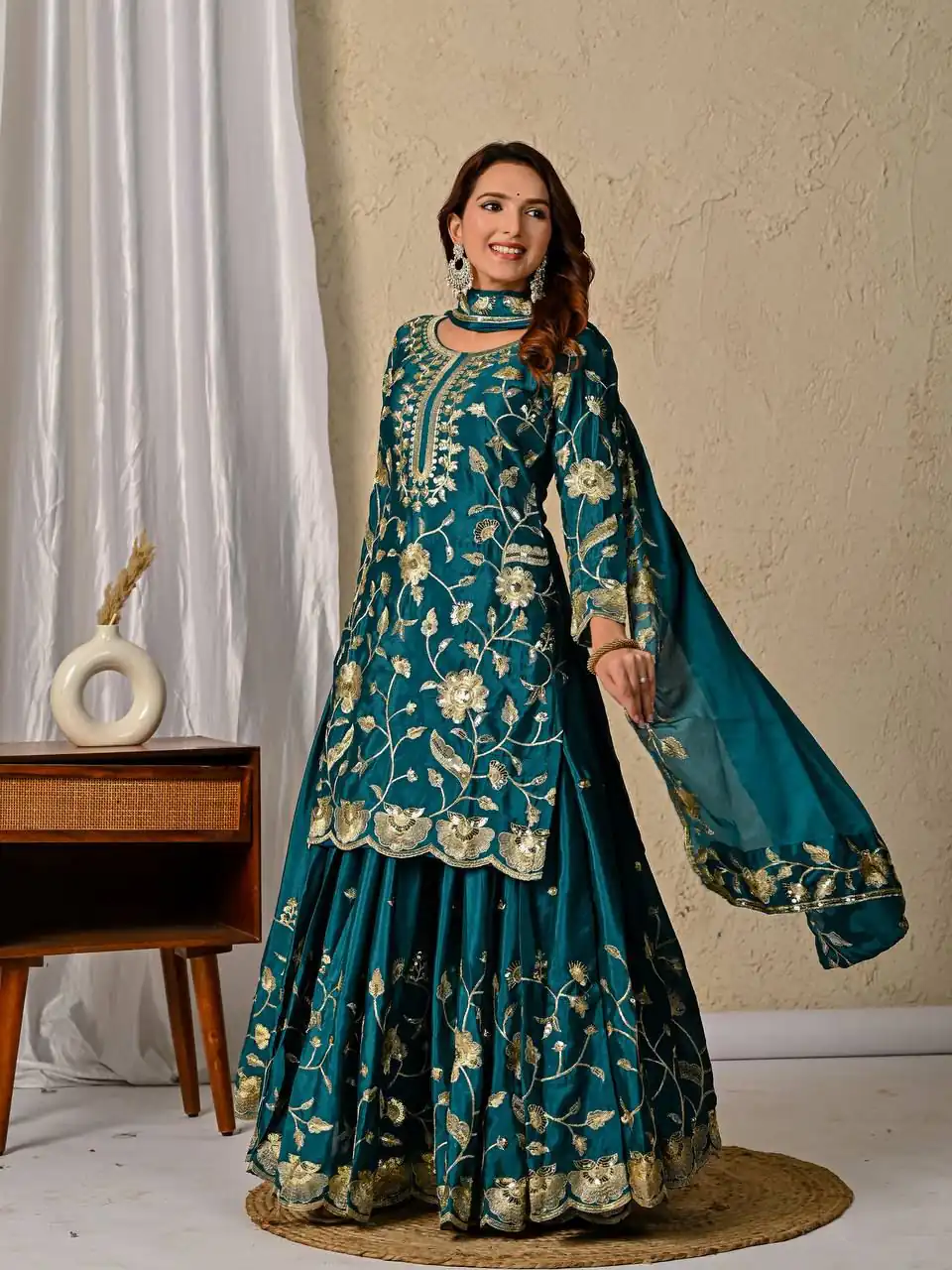 MD 3057 Teal Chinon Silk Salwar Suit with Embroidery Work & Lace Work. Affordable Price ₹2149. Delivery 4-6 Working Days. Shop now. | Salwar suit, Casual Suits, Creative suits, Designer Suits, Palazzo Suits, Party Wear Suits, Patiala Suits, Straight Suits