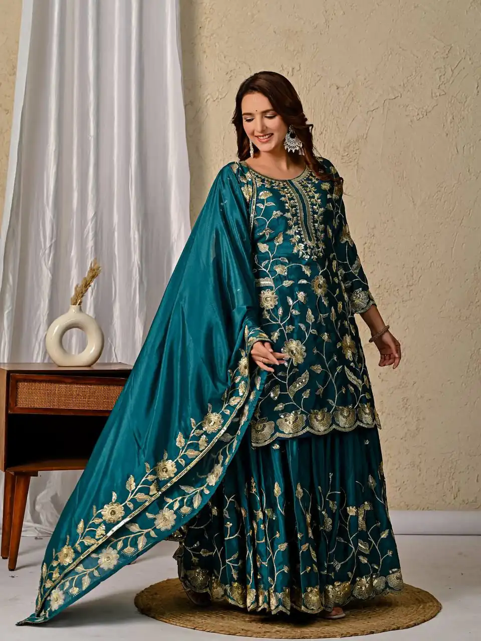 MD 3057 Teal Chinon Silk Salwar Suit with Embroidery Work & Lace Work. Affordable Price ₹2149. Delivery 4-6 Working Days. Shop now. | Salwar suit, Casual Suits, Creative suits, Designer Suits, Palazzo Suits, Party Wear Suits, Patiala Suits, Straight Suits
