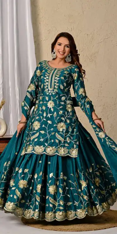 MD 3057 Teal Chinon Silk Salwar Suit with Embroidery Work & Lace Work. Affordable Price ₹2149. Delivery 4-6 Working Days. Shop now. | Salwar suit, Casual Suits, Creative suits, Designer Suits, Palazzo Suits, Party Wear Suits, Patiala Suits, Straight Suits