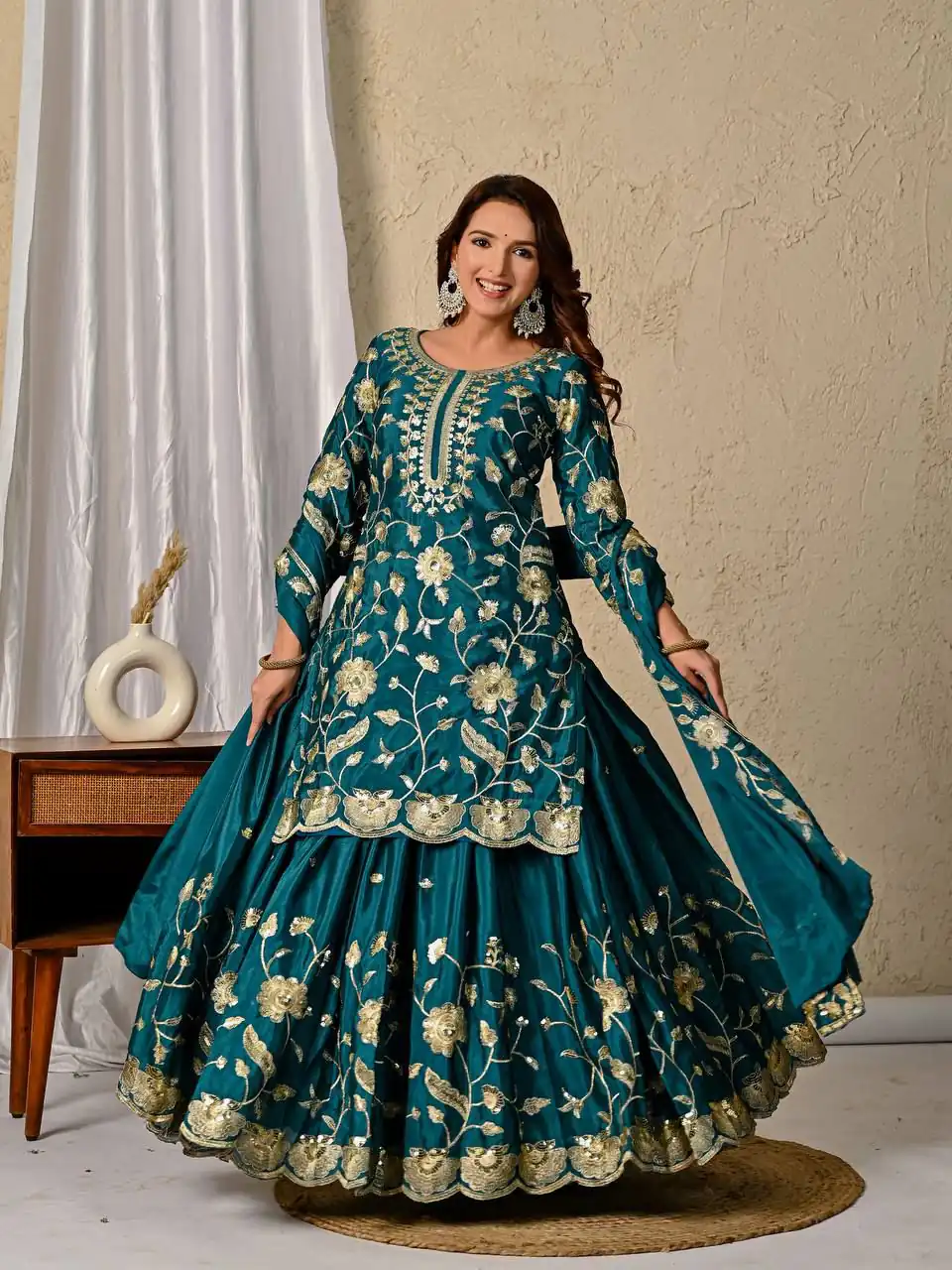 MD 3057 Teal Chinon Silk Salwar Suit with Embroidery Work & Lace Work. Affordable Price ₹2149. Delivery 4-6 Working Days. Shop now. | Salwar suit, Casual Suits, Creative suits, Designer Suits, Palazzo Suits, Party Wear Suits, Patiala Suits, Straight Suits