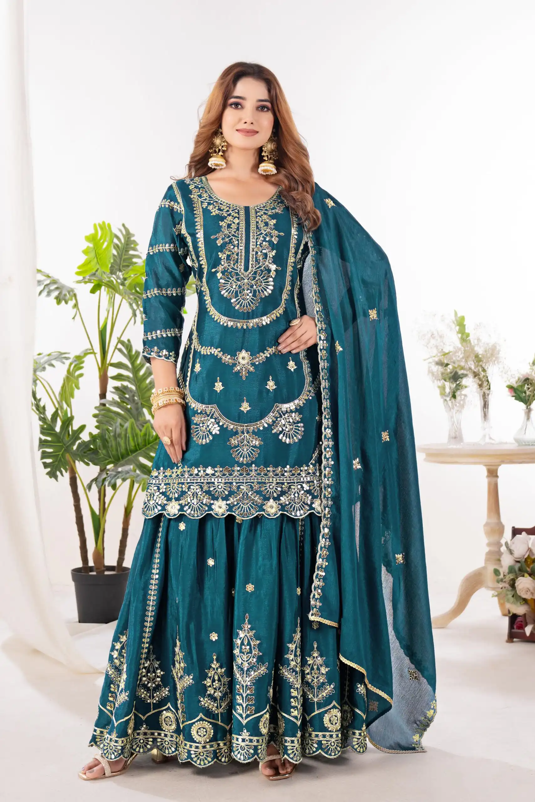 ND 5033 Teal Chinon Silk Salwar Suit with Embroidery Work & Lace Work. Affordable Price ₹2149. Delivery 4-6 Working Days. Shop now. | Jump Suits, Salwar suit, Casual Suits, Creative suits, Designer Suits, Palazzo Suits, Party Wear Suits, Patiala Suits, Straight Suits