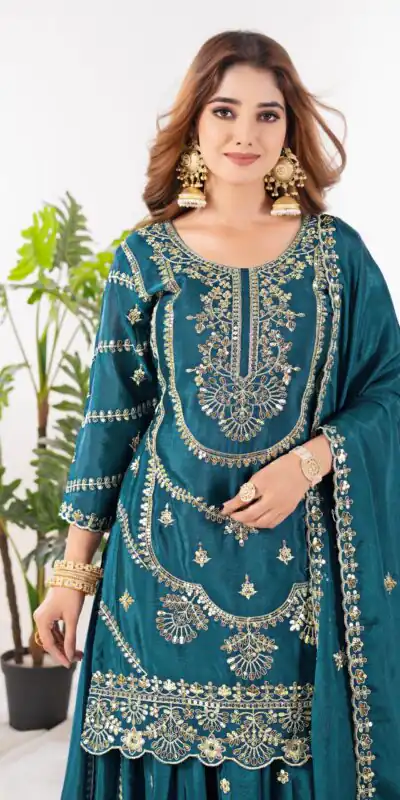 ND 5033 Teal Chinon Silk Salwar Suit with Embroidery Work & Lace Work. Affordable Price ₹2149. Delivery 4-6 Working Days. Shop now. | Jump Suits, Salwar suit, Casual Suits, Creative suits, Designer Suits, Palazzo Suits, Party Wear Suits, Patiala Suits, Straight Suits