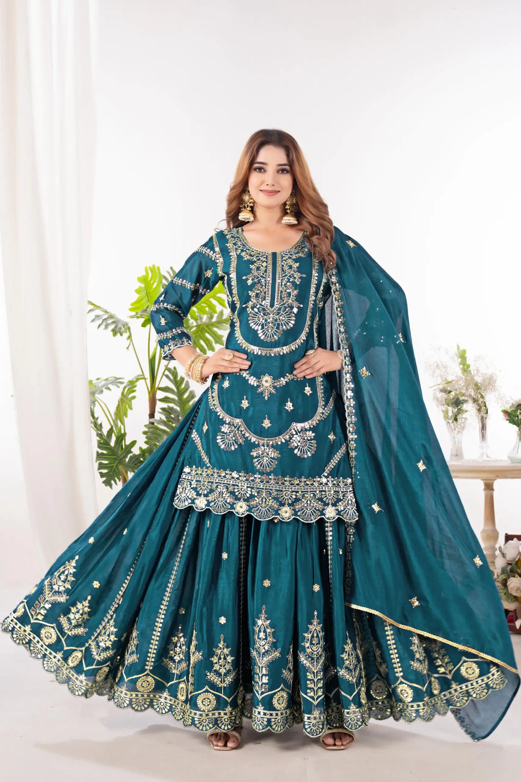 ND 5033 Teal Chinon Silk Salwar Suit with Embroidery Work & Lace Work. Affordable Price ₹2149. Delivery 4-6 Working Days. Shop now. | Jump Suits, Salwar suit, Casual Suits, Creative suits, Designer Suits, Palazzo Suits, Party Wear Suits, Patiala Suits, Straight Suits