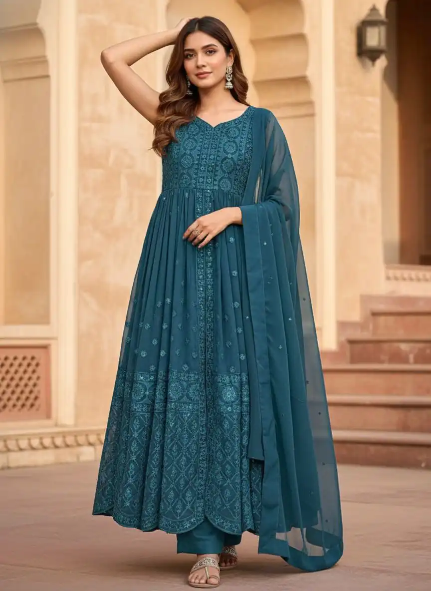 Teal Georgette With Sequence Work Salwar Suit
