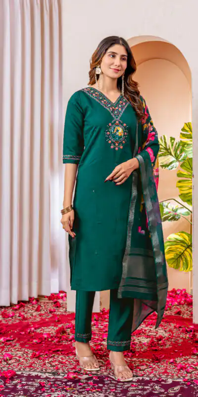 DIVA 112 Teal Green Marina Silk Salwar Suit with Embroidery Work. Introductory Price ₹1999. Delivery 4-6 Working Days. Shop now. | Jump Suits, Salwar suit, Casual Suits, Creative suits, Designer Suits, Palazzo Suits, Party Wear Suits, Patiala Suits, Straight Suits