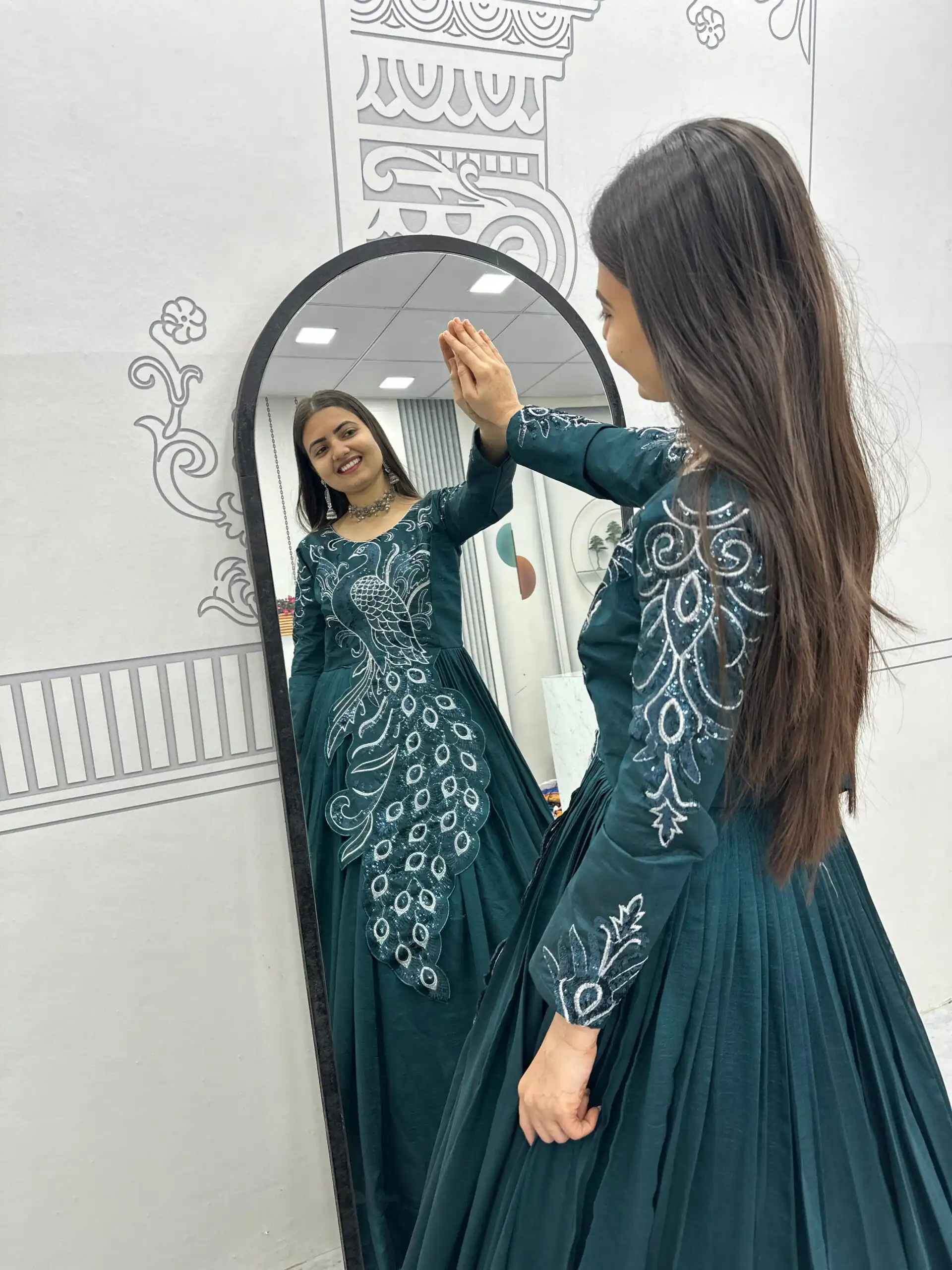 PC 564 Teal Vichitra Silk Gown Perfect for Wedding, Party, Holi, Anniversary, Mehendi –. Grab it for ₹2049. Delivery 4-6 Working Days. Shop now. | Gowns, Bollywood Gowns, Creative Gowns, Designer Gowns, Embroidered Gowns, Party Wear Gowns