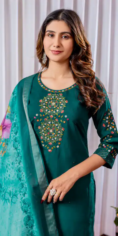 DIVA 111 Teal Viscose Silk Salwar Suit with Thread Embroidery Work. Best Price ₹2049. Delivery 4-6 Working Days. Shop now. | Jump Suits, Salwar suit, Casual Suits, Creative suits, Designer Suits, Palazzo Suits, Party Wear Suits, Patiala Suits, Straight Suits