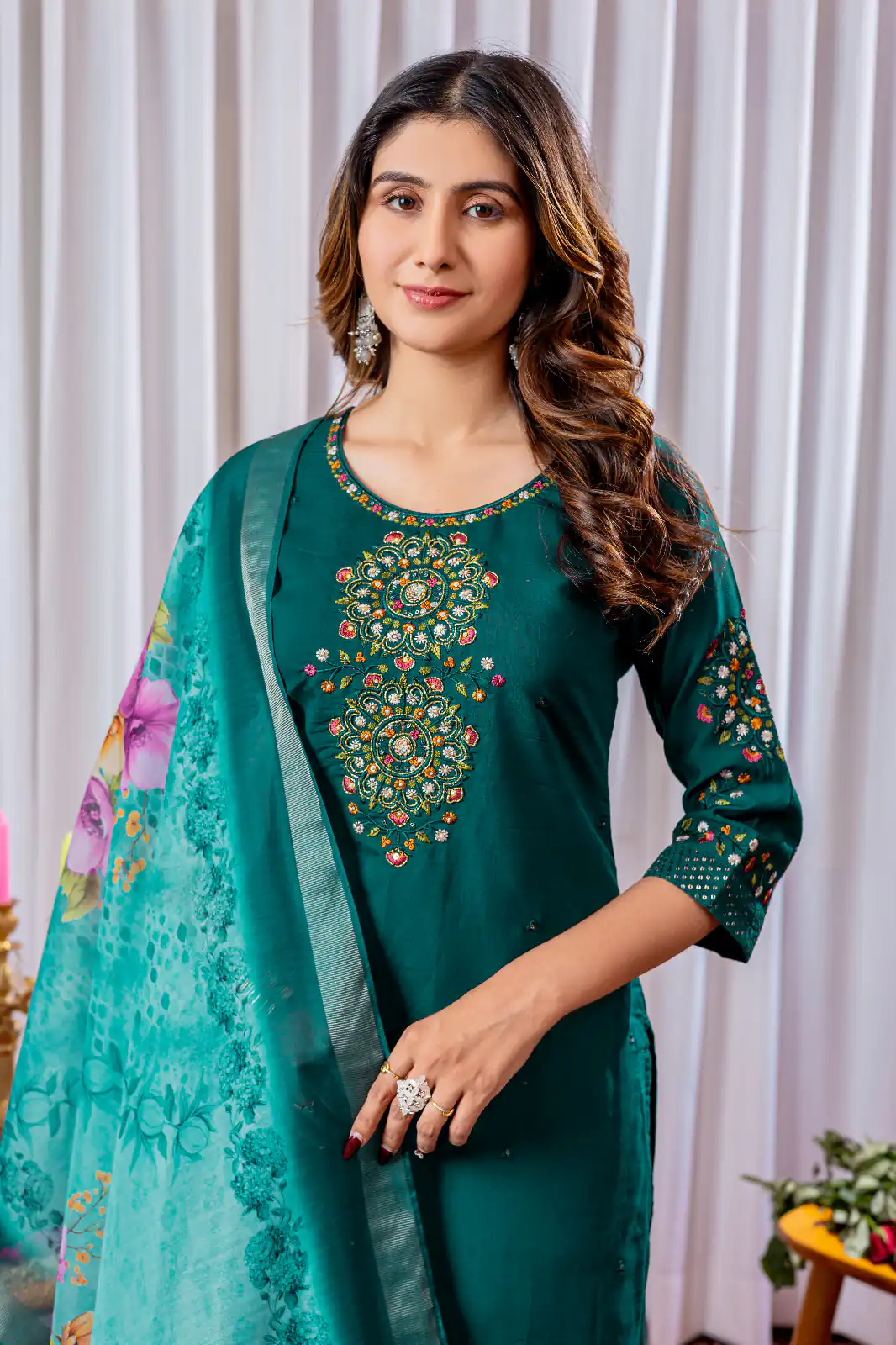 DIVA 111 Teal Viscose Silk Salwar Suit with Thread Embroidery Work. Best Price ₹2049. Delivery 4-6 Working Days. Shop now. | Jump Suits, Salwar suit, Casual Suits, Creative suits, Designer Suits, Palazzo Suits, Party Wear Suits, Patiala Suits, Straight Suits