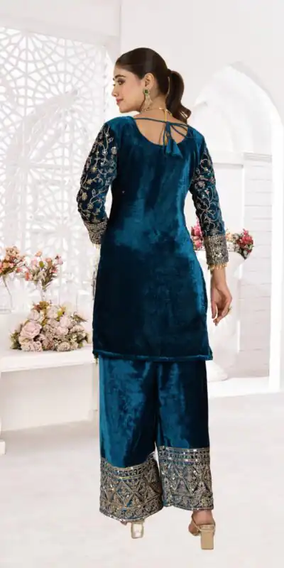 NF 1231 Teal Viscose Velvet Salwar Suit. Perfect for Wedding, Party, Traditional Day, Baisakhi, Eid – Available at ₹2399 only. Delivery 4-6 Workin | Jump Suits, Salwar suit, Casual Suits, Creative suits, Designer Suits, Palazzo Suits, Party Wear Suits, Patiala Suits, Straight Suits