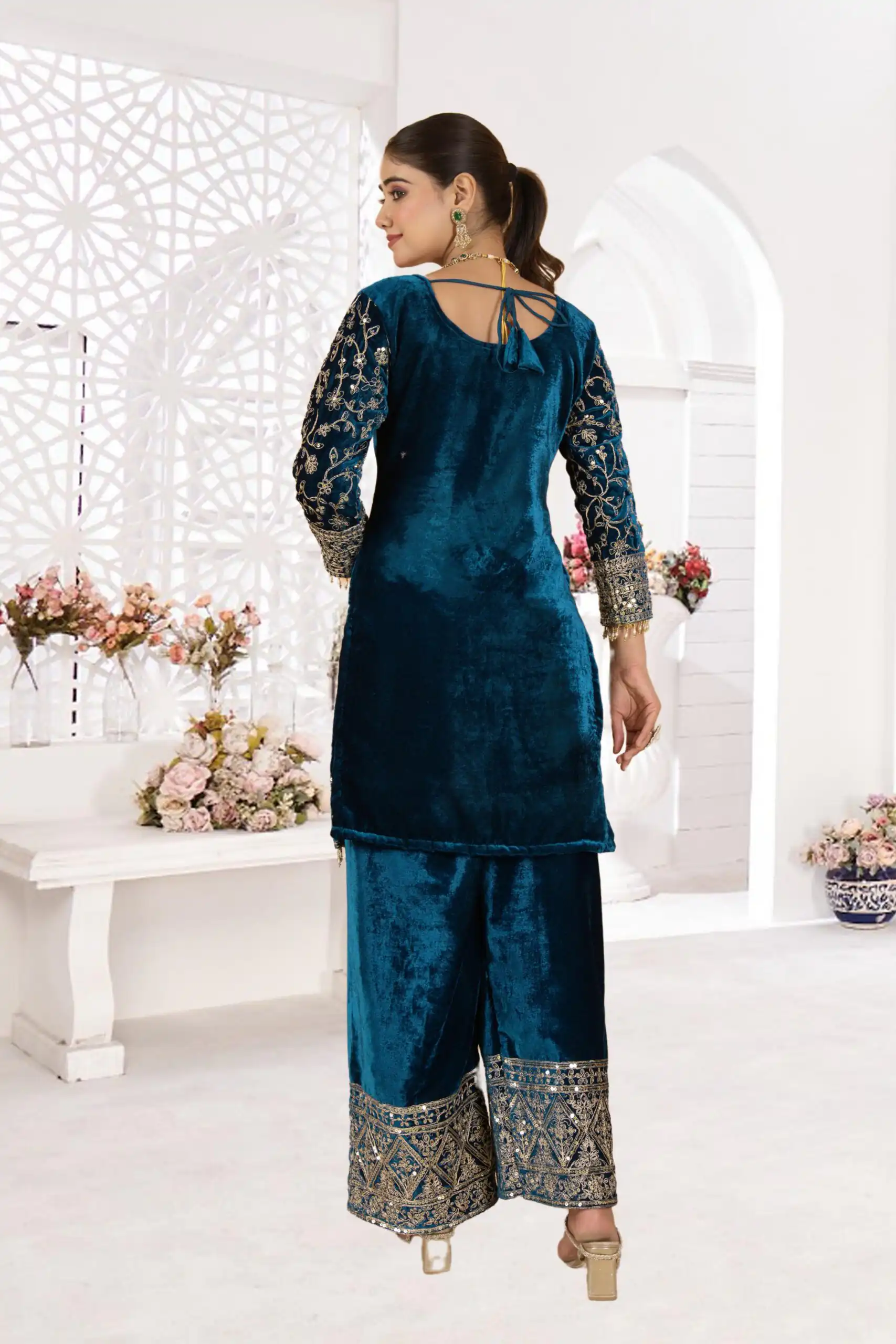 NF 1231 Teal Viscose Velvet Salwar Suit. Perfect for Wedding, Party, Traditional Day, Baisakhi, Eid – Available at ₹2399 only. Delivery 4-6 Workin | Jump Suits, Salwar suit, Casual Suits, Creative suits, Designer Suits, Palazzo Suits, Party Wear Suits, Patiala Suits, Straight Suits