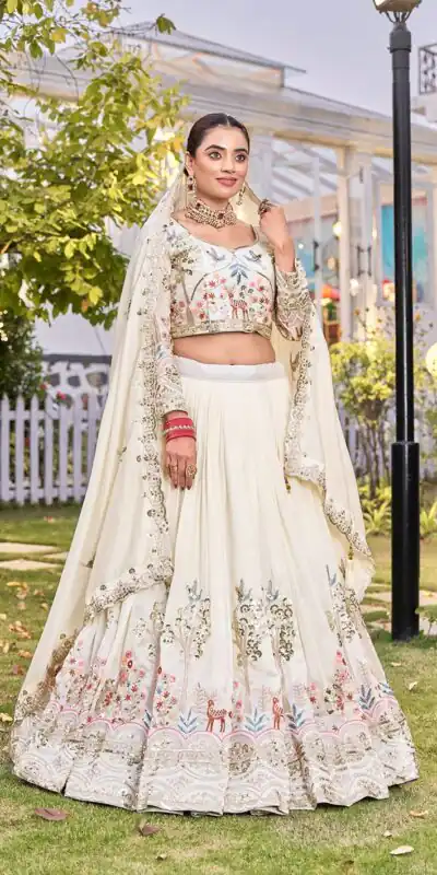 Ram 162 White in Color Vichitra Silk Embroidery Work Lehenga Choli . Now at just ₹3149. Delivery 4-6 Working Days. Shop now. | Lehenga, Bollywood Lehenga, Creative Lehenga, Designer Lehenga, Embroidered Lehenga, Party Wear Lehenga