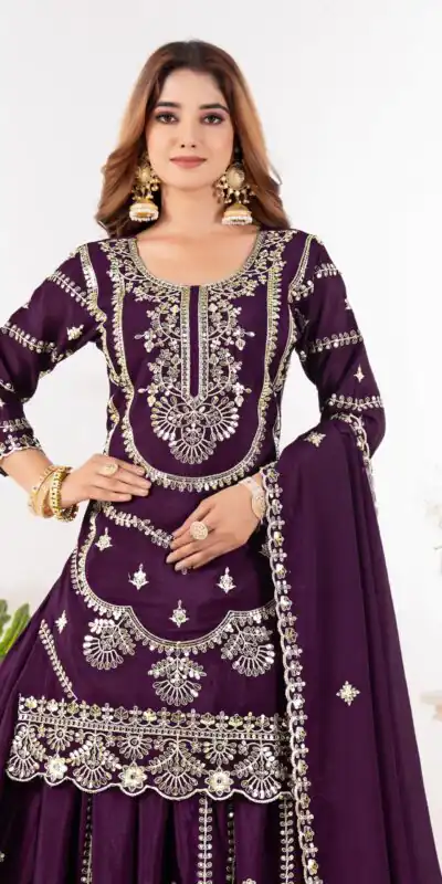 ND 5033 Wine Chinon Silk Salwar Suit with Embroidery Work & Lace Work. Affordable Price ₹2149. Delivery 4-6 Working Days. Shop now. | Jump Suits, Salwar suit, Casual Suits, Creative suits, Designer Suits, Palazzo Suits, Party Wear Suits, Patiala Suits, Straight Suits