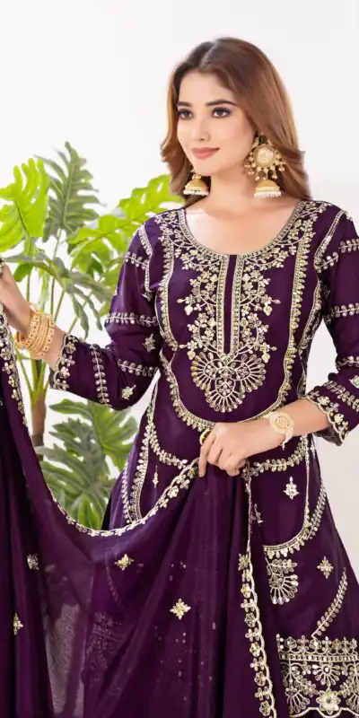 ND 5033 Wine Chinon Silk Salwar Suit with Embroidery Work & Lace Work. Affordable Price ₹2149. Delivery 4-6 Working Days. Shop now. | Jump Suits, Salwar suit, Casual Suits, Creative suits, Designer Suits, Palazzo Suits, Party Wear Suits, Patiala Suits, Straight Suits
