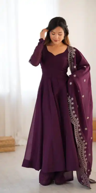 SSR 5006 Wine Fandy Silk Gown Perfect for Wedding, Party, Pongal, Traditional Day, Baby Shower – . Get it for ₹1999. Delivery 4-6 Working Days. Shop | Gowns, Bollywood Gowns, Creative Gowns, Designer Gowns, Embroidered Gowns, Party Wear Gowns