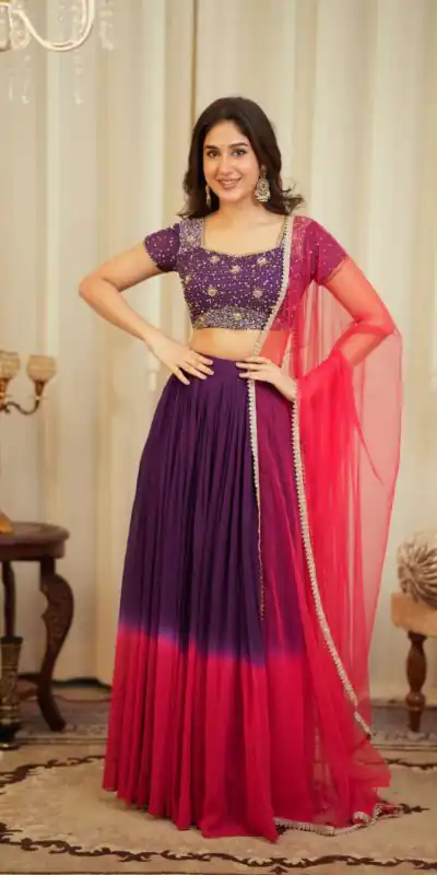 FB L372 Wine Color Faux Georgette Lehenga Choli with Designer Work. Get it for ₹2599. Delivery 4-6 Working Days. Shop now. | Lehenga, Bollywood Lehenga, Creative Lehenga, Designer Lehenga, Embroidered Lehenga, Party Wear Lehenga