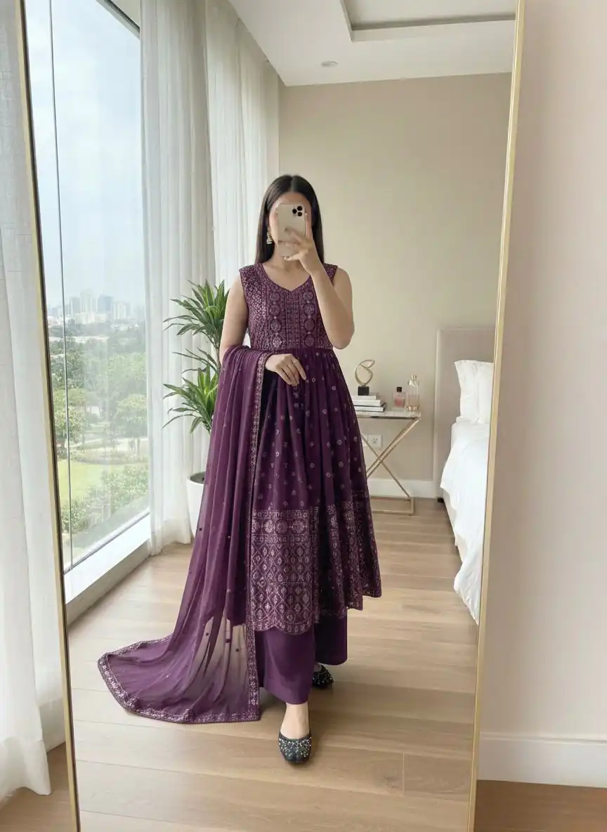 Wine Georgette With Sequence Work Salwar Suit - Image 2