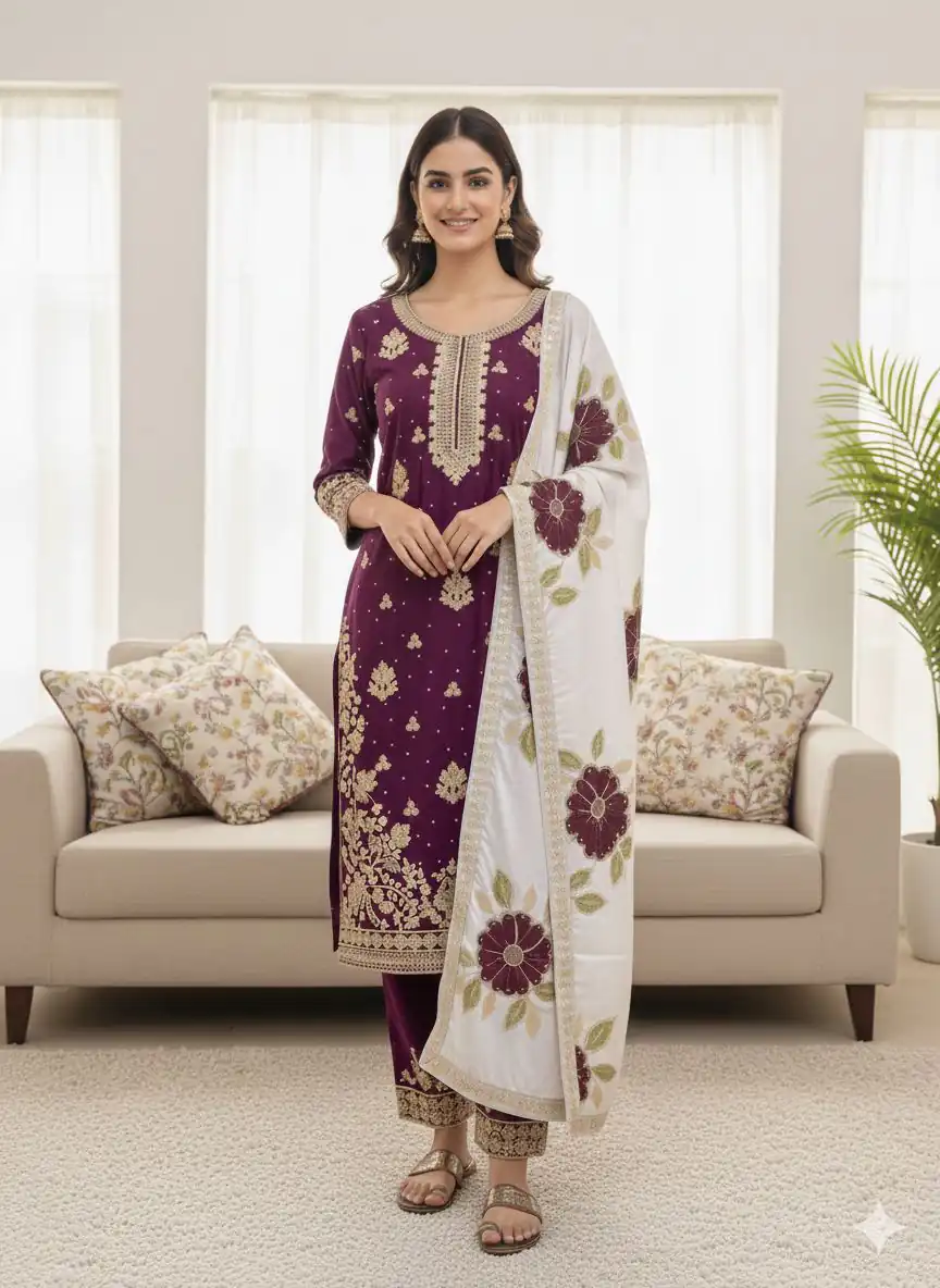 SRK 5315 Wine Organza SILK Salwar Suit Perfect for Wedding, Party, Lohri, Ethnic Day, Eid – . Affordable Price ₹2499. Delivery 4-6 Working Days. | Jump Suits, Salwar suit, Casual Suits, Creative suits, Designer Suits, Palazzo Suits, Party Wear Suits, Patiala Suits, Straight Suits