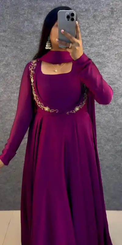 MF 888 Wine Rangoli Silk Gown with Lace Border & Lace Work. Available at ₹1649 only. Delivery 4-6 Working Days. Shop now. | Gowns, Bollywood Gowns, Creative Gowns, Designer Gowns, Embroidered Gowns, Party Wear Gowns