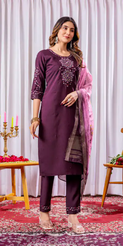 DIVA 111 Wine Viscose Silk Salwar Suit with Thread Embroidery Work. Best Price ₹2049. Delivery 4-6 Working Days. Shop now. | Jump Suits, Salwar suit, Casual Suits, Creative suits, Designer Suits, Palazzo Suits, Party Wear Suits, Patiala Suits, Straight Suits