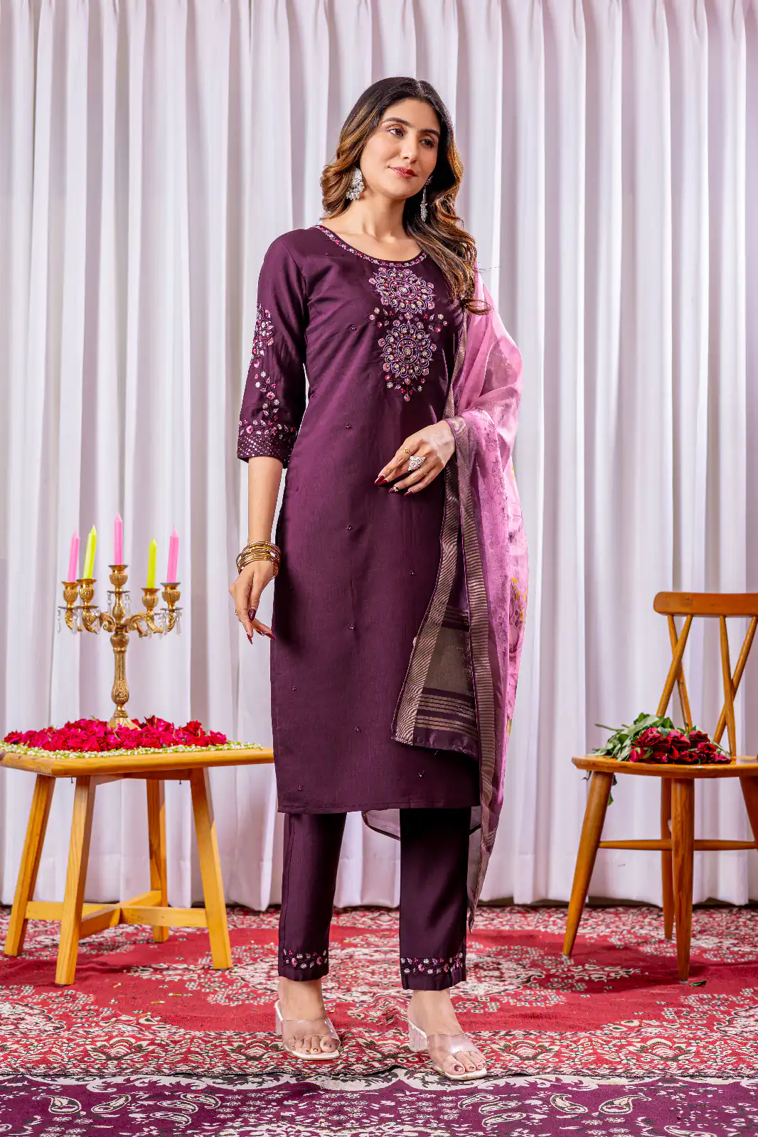 DIVA 111 Wine Viscose Silk Salwar Suit with Thread Embroidery Work. Best Price ₹2049. Delivery 4-6 Working Days. Shop now. | Jump Suits, Salwar suit, Casual Suits, Creative suits, Designer Suits, Palazzo Suits, Party Wear Suits, Patiala Suits, Straight Suits
