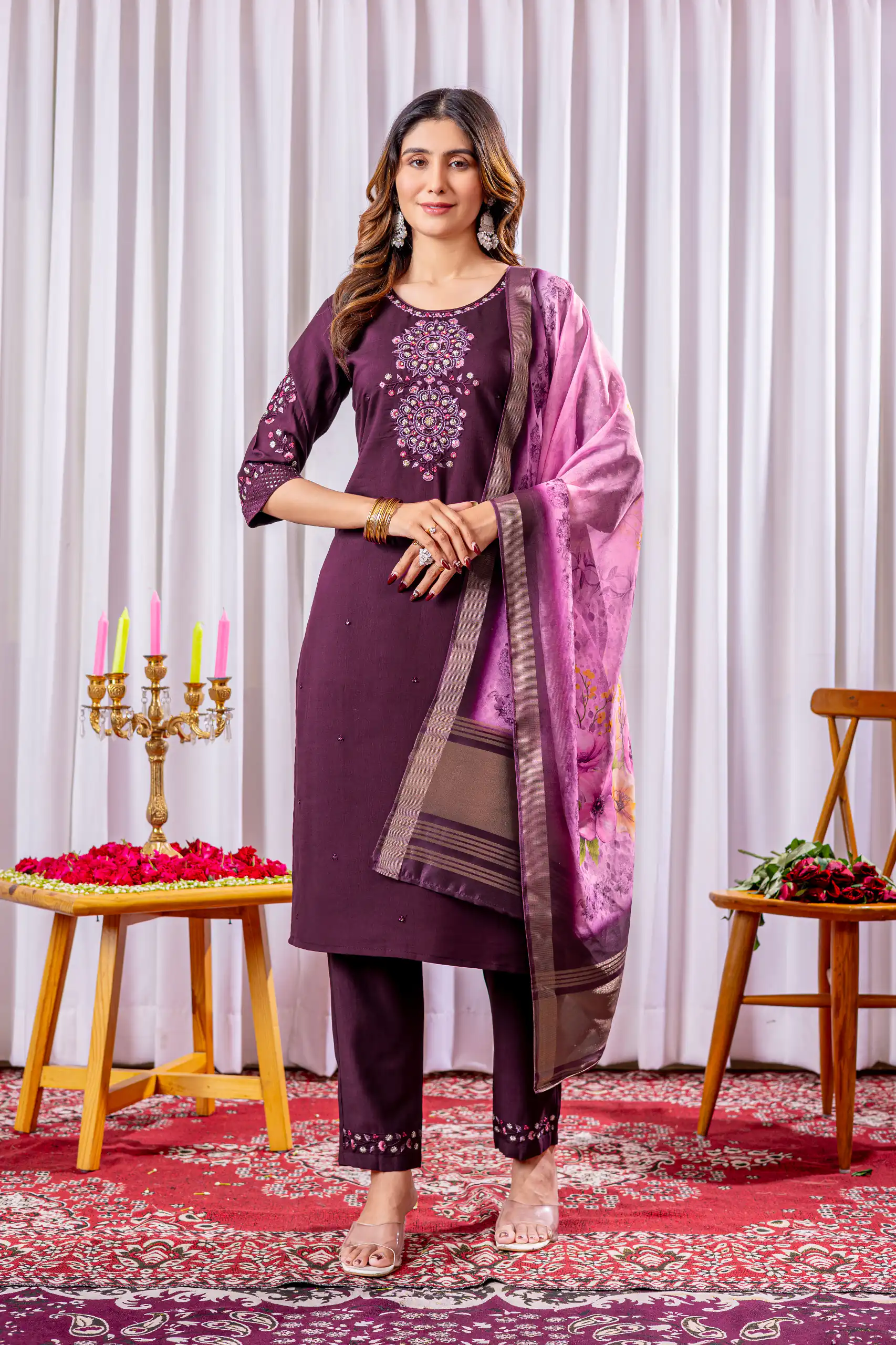 DIVA 111 Wine Viscose Silk Salwar Suit with Thread Embroidery Work. Best Price ₹2049. Delivery 4-6 Working Days. Shop now. | Jump Suits, Salwar suit, Casual Suits, Creative suits, Designer Suits, Palazzo Suits, Party Wear Suits, Patiala Suits, Straight Suits