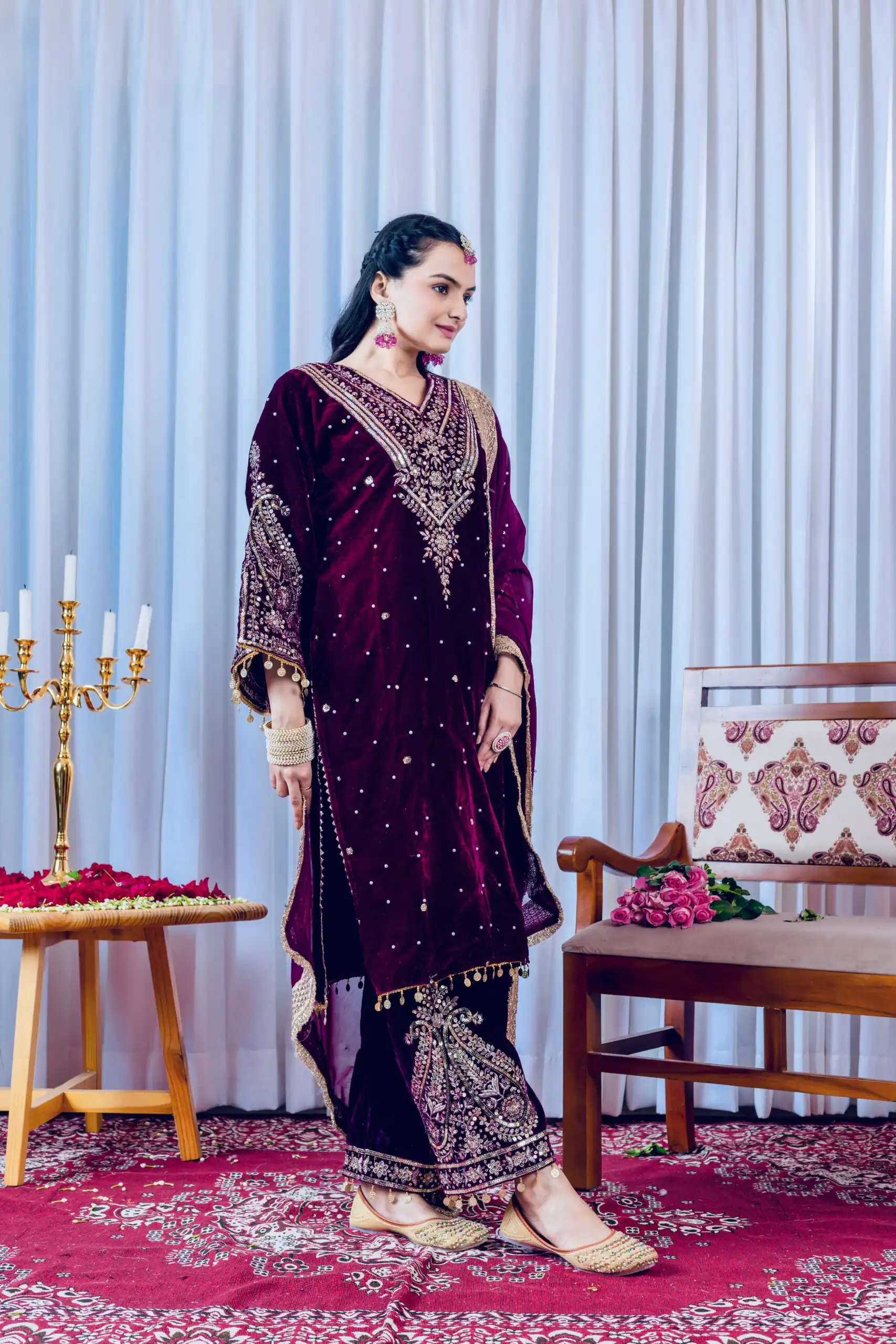 AD 134 Wine Color Heavy Pure Viscose Velvet Embroidery Sharara Suit Wedding, Party, Festive, Events Etc. Expected Delivery  4-6 Working Days @2099/- | Jump Suits, Salwar suit, Casual Suits, Creative suits, Designer Suits, Palazzo Suits, Party Wear Suits, Patiala Suits, Straight Suits