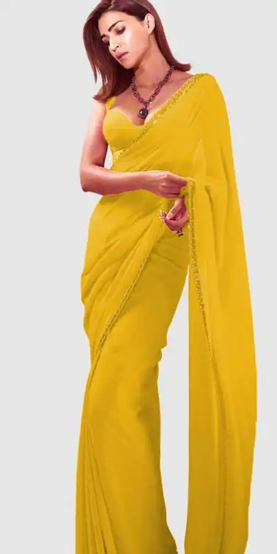 JR 617 Yellow Color Georgette Embroidery Deual Sequence Saree Casual, Wedding, Festive, Events Expected Delivery 4-6 Working Days @1649/- | Designer Sarees, Sarees, Bollywood Sarees, Creative Sarees, Embroidered Sarees, Ethnic Saree, Modern Digital sarees, Party Wear Sarees