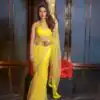 Yellow Nylon Butterfly Net Sequence Work Saree