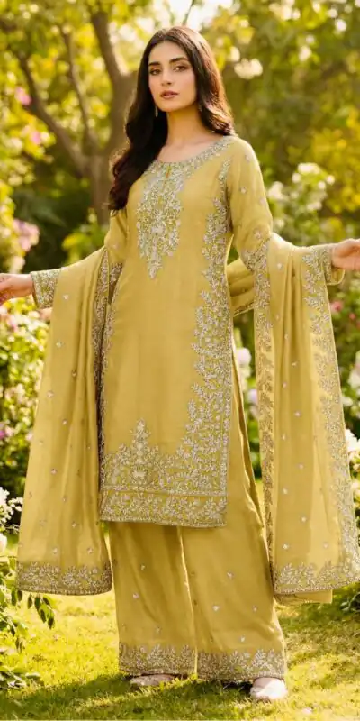 SRK 5316 Yellow Organza Silk Salwar Suit Perfect for Wedding, Party, Makar Sankranti, Eid, Durga Puja – . Affordable Price ₹2149. Delivery 4-6 Workin | Jump Suits, Salwar suit, Casual Suits, Creative suits, Designer Suits, Palazzo Suits, Party Wear Suits, Patiala Suits, Straight Suits