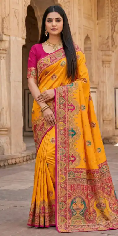 MB 56 Yellow Paithani Silk Saree with Lace Border & Lace Work. Affordable Price ₹2399. Delivery 4-6 Working Days. Shop now. | Designer Sarees, Sarees, Bollywood Sarees, Creative Sarees, Embroidered Sarees, Ethnic Saree, Modern Digital sarees, Party Wear Sarees
