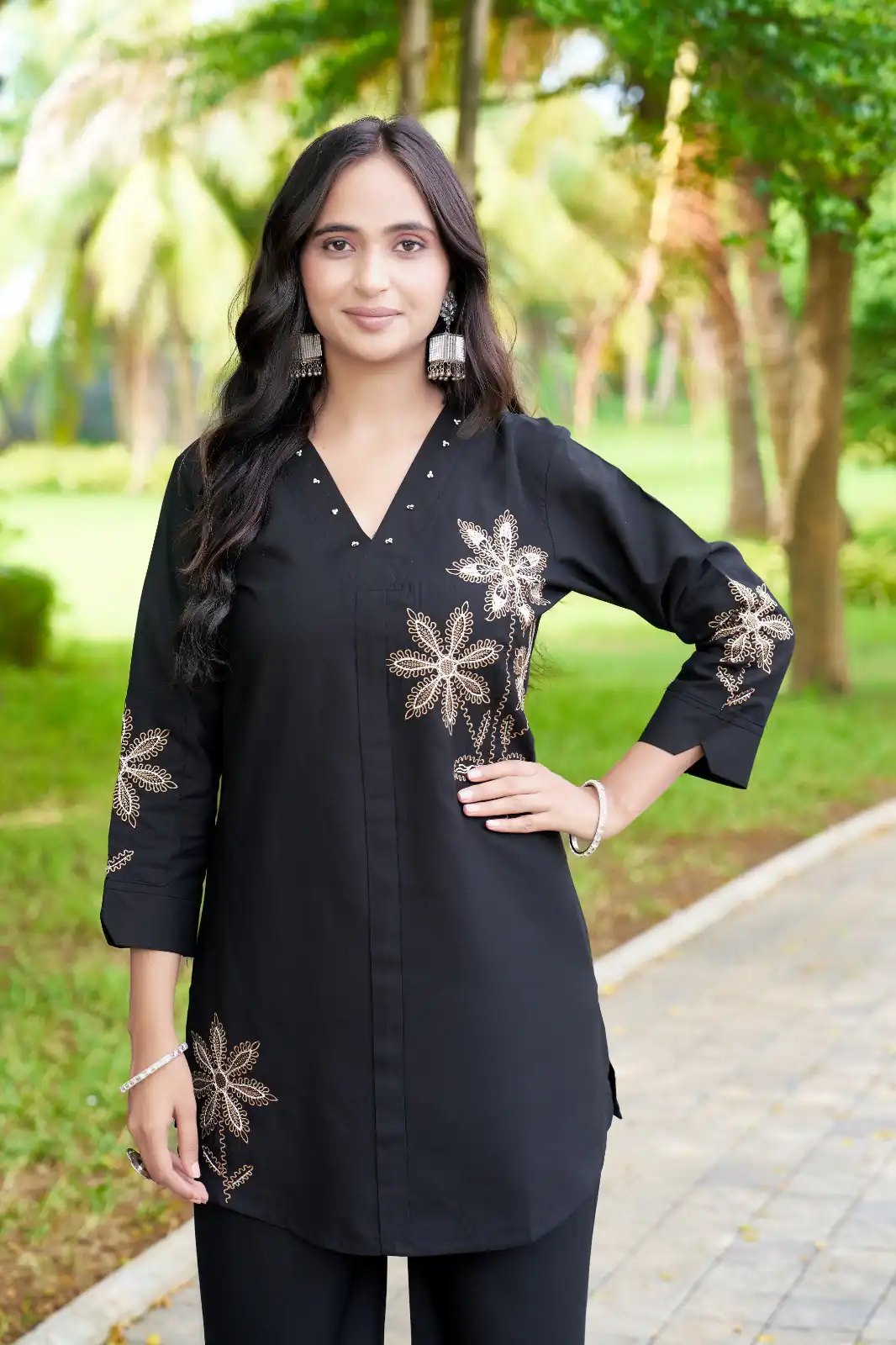 Aglow Black Rayon Embroidery Work Kurti - Image 2
