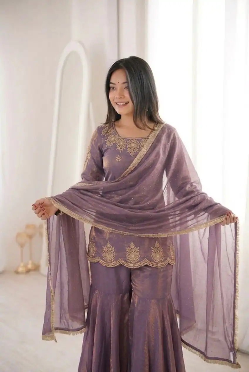 Aglow Purple Fendy Silk Embroidery Work Salwar Suit - Image 2