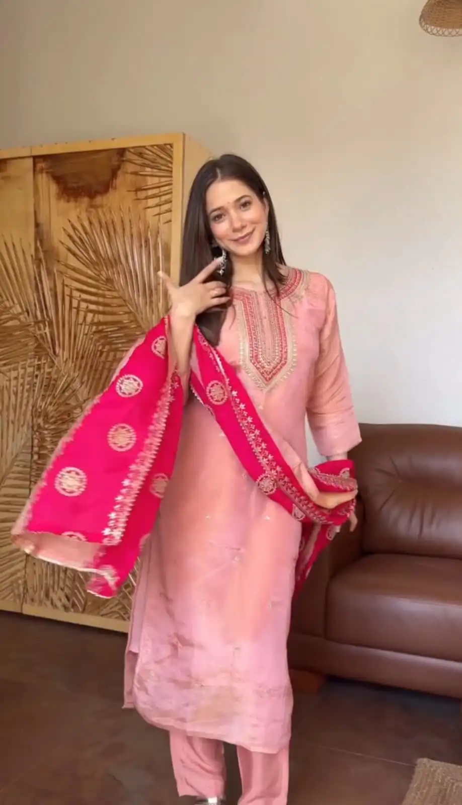 Alluring Pink Chinon Embroidery Work Salwar Suit - Image 2