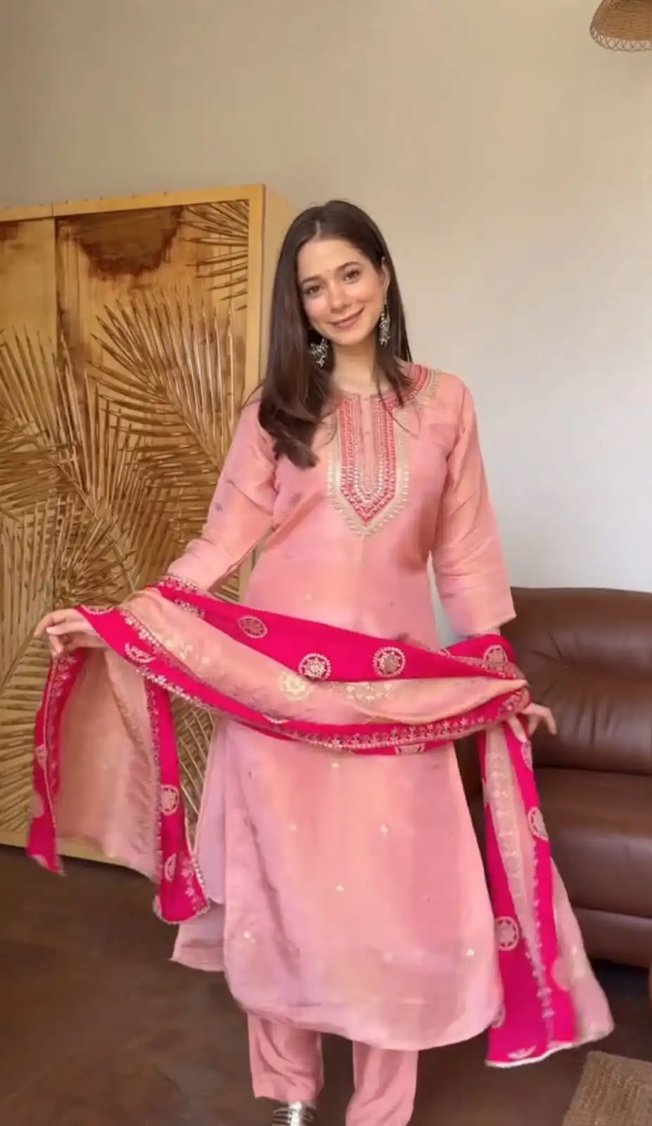 Alluring Pink Chinon Embroidery Work Salwar Suit